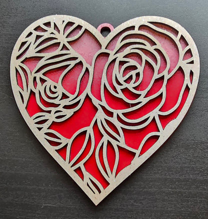 2 Layer Rose Heart with Hanger Ornament