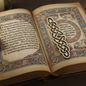 Decorative book with intricate Celtic knot design on a dark background