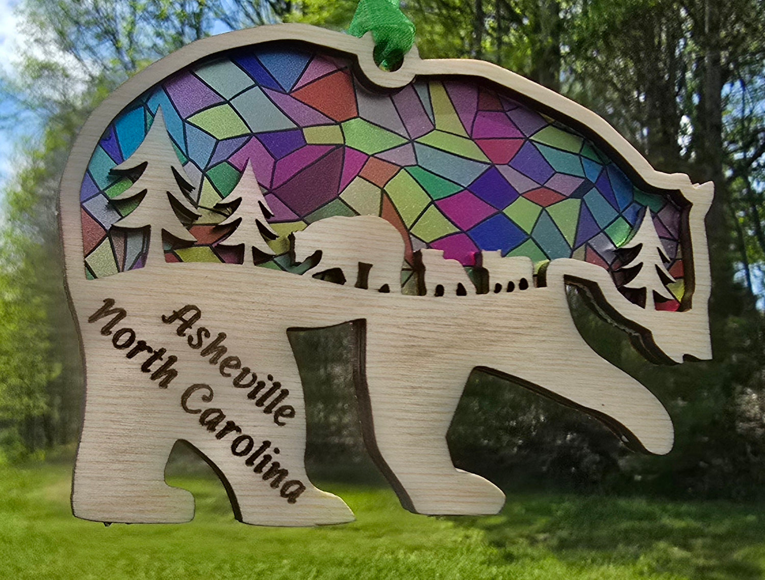 Asheville Bear with Stained Glass Acrylic
