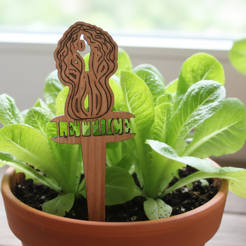 Potted plant with a wooden 'HELLO' sign in front of it