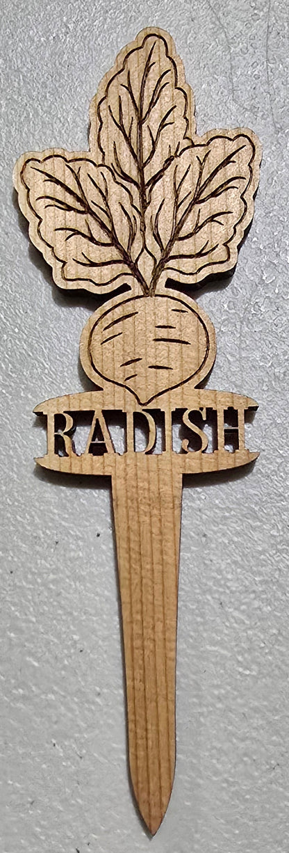 Wooden radish plant marker on a white background