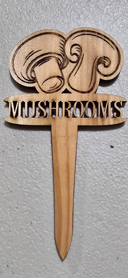 Wooden sign with decorative letters on a light gray surface