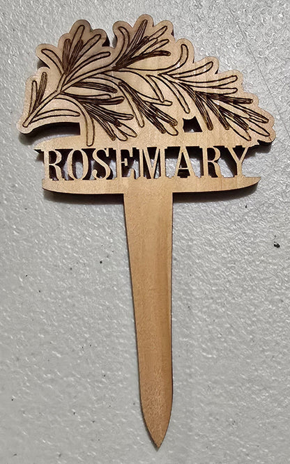 Wooden Rosemary plant marker design and 'Moscow' text on a light gray background