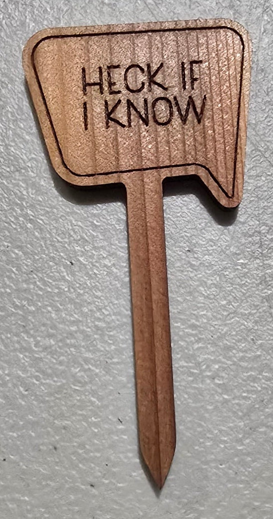 Wooden paddle with 'HECK IF I KNOW' text on a gray background